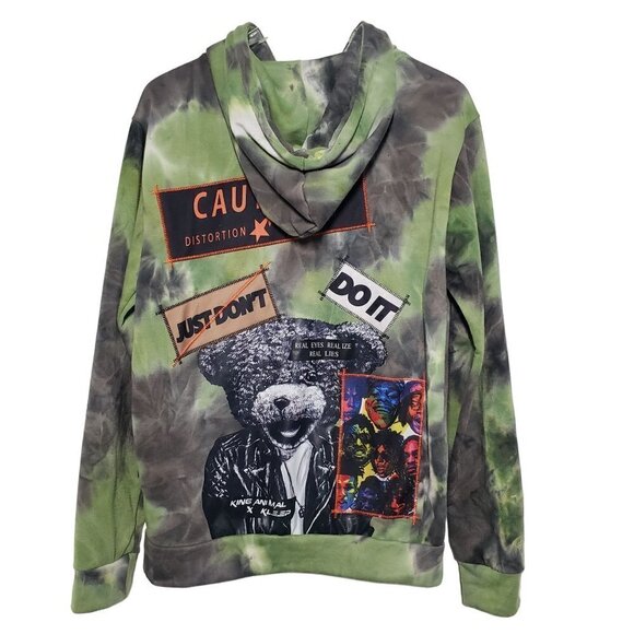 Kleep Reflective Caution Fleece Hoodie Green Tie Dye Pullover Mens Medium - Picture 6 of 11